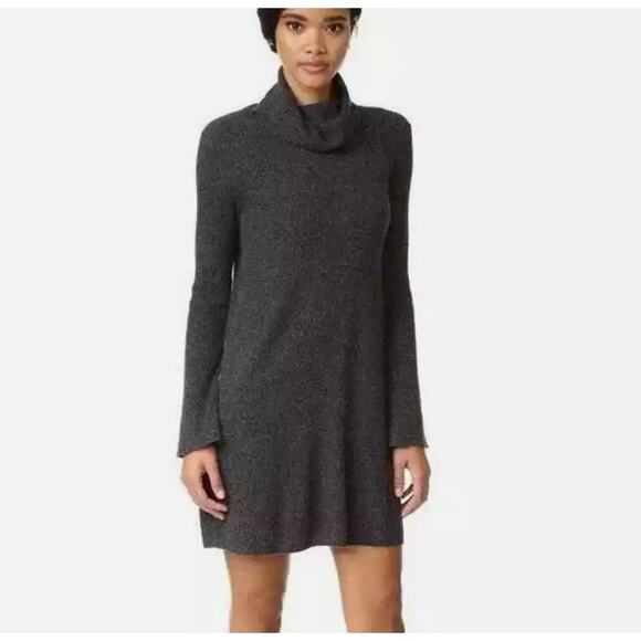 Madewell Gray XS Turtleneck Alpaca Wool Blend Ribbed Bell Sleeve Sweater Dress - Picture 1 of 9